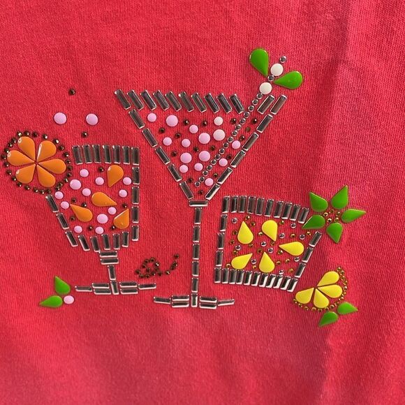 Coral Bay Petite Ladies Top, Size Petite Medium, Beaded Cocktails Design,Orange - Picture 3 of 5